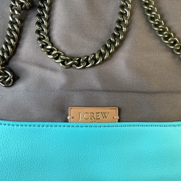 J. Crew Leather Tiffany Blue Envelope Clutch Handbag Purse - Picture 9 of 16